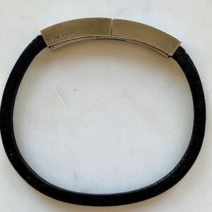 Hermès--Black Leather Bracelet with Silver Hardware, Vintage